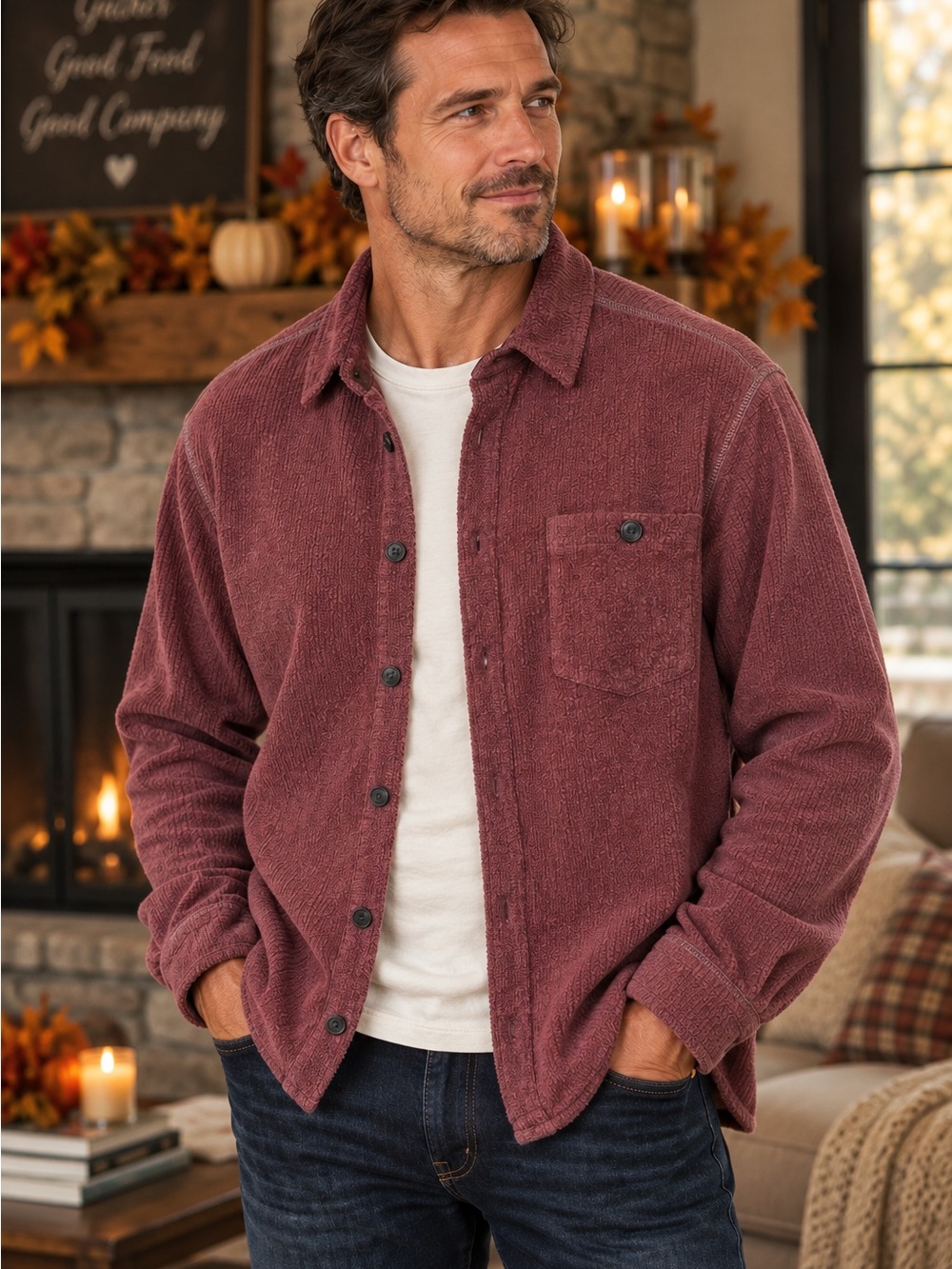 Heritage Tasso Elba Men’s Burgundy Textured Knit Button Front Shirt Shacket SZ L